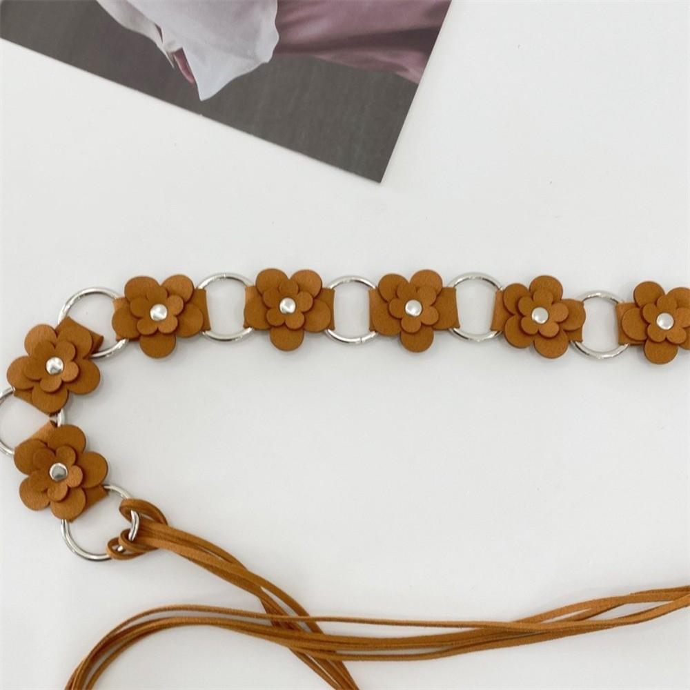 Ethnic Leather Waist Rope Floral Dress Jeans Belt American Women's Belt  Waist Decoration