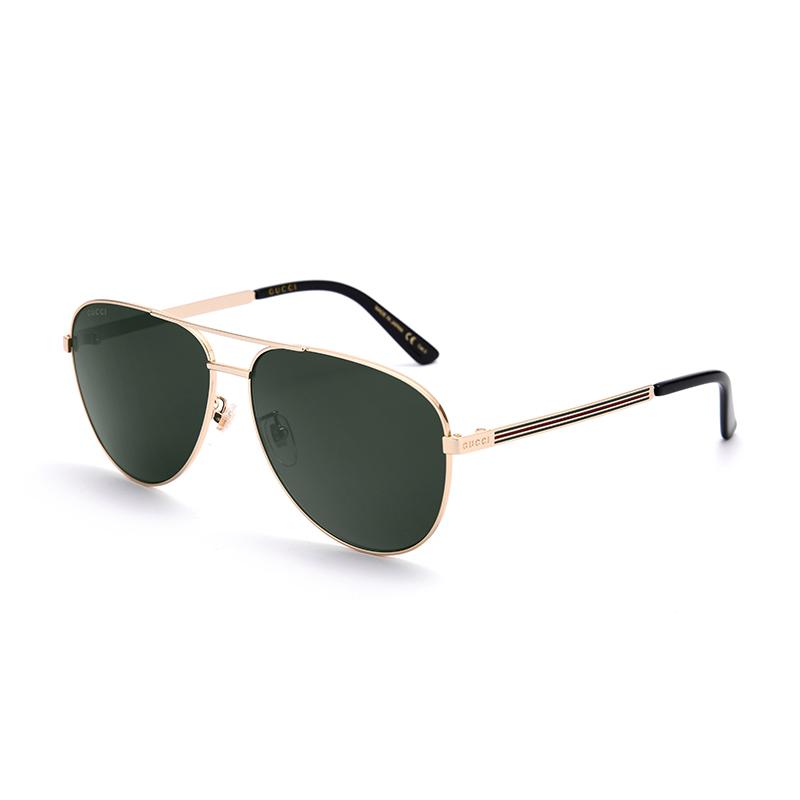 GUCCI Golden Frame Green Lens Aviator Sunglasses with Enamel Craftsmanship Men's