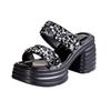 Spring and summer sequined silver slippers outside casual new thick-soled one-word high-heeled sandals