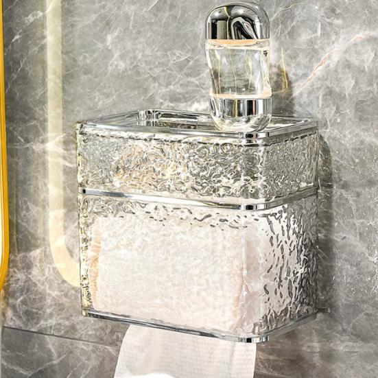 Tissue Box Wall-mounted Sealed Design Dispenser Waterproof Dustproof Paper Towel Holder Transparent Strong Adhesive Container for Bathroom