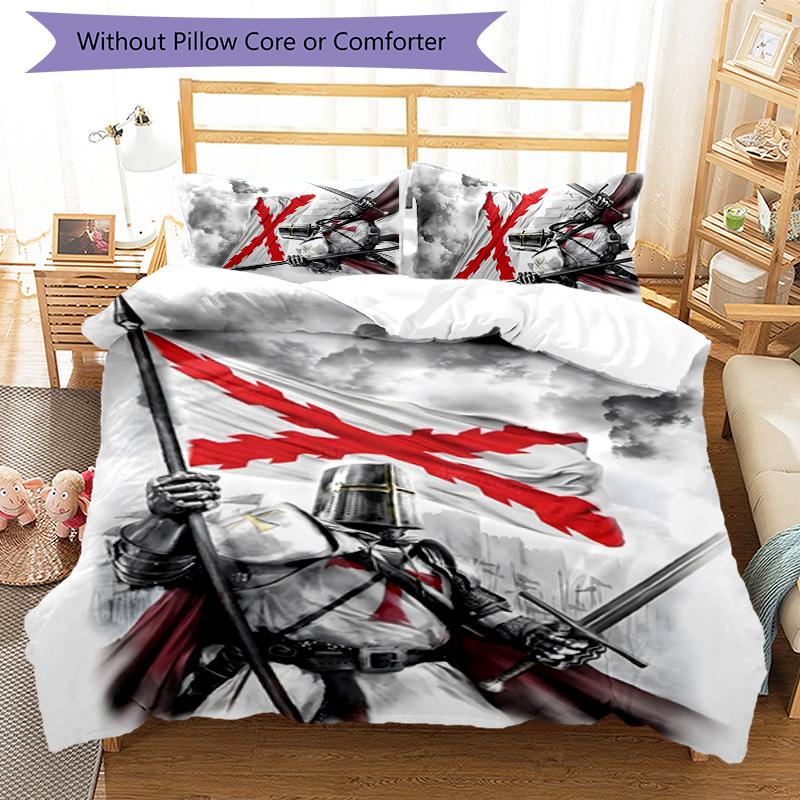 Cross Templars Knight 3pcs Bedding Set Duvet Cover Closure Includes 1 Duvet Cover & 2 Pillowcases for All Seasons Bedroom Home Dorm Decor