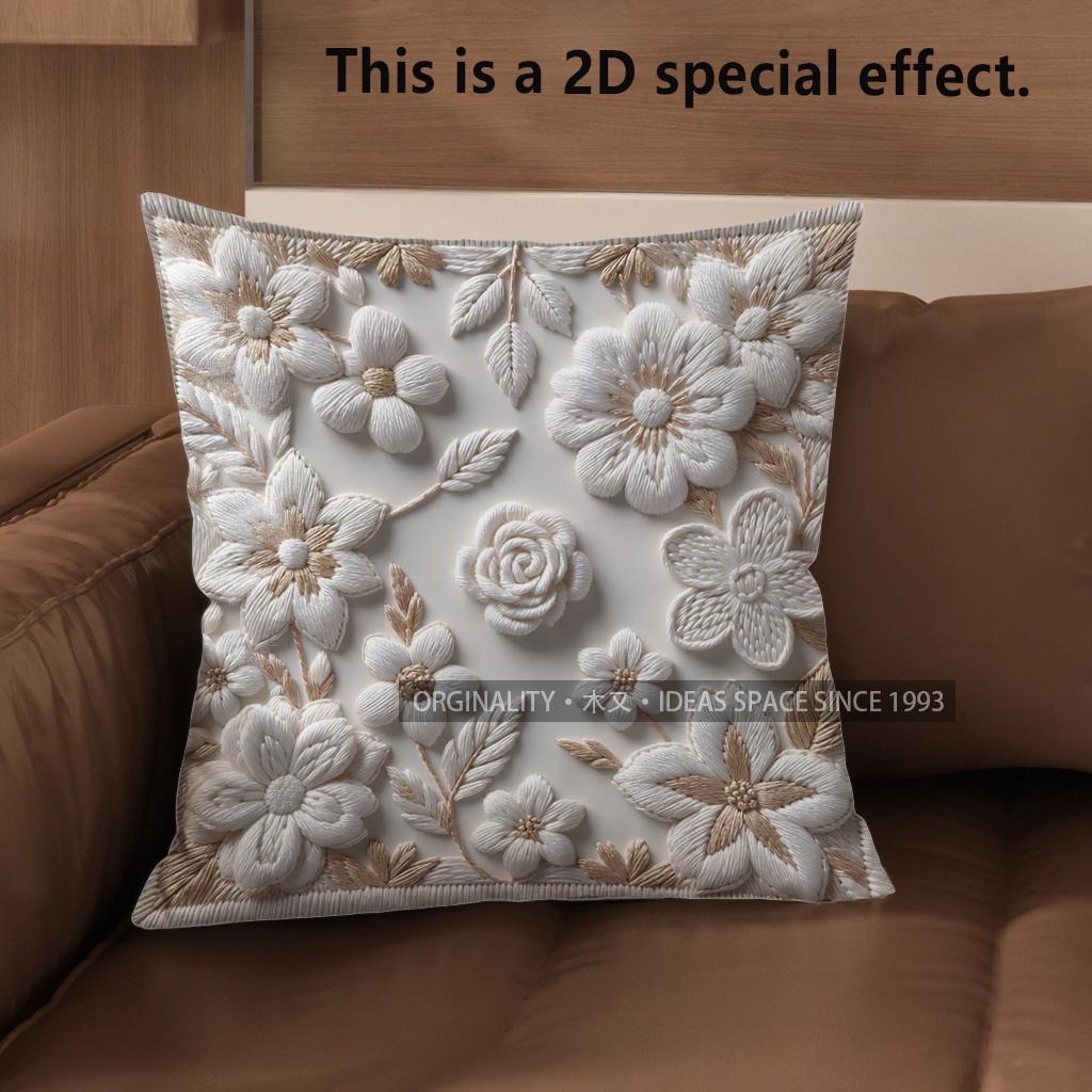 2D Floral Embroidered Pattern Decorative Pillow Covers Pattern Cushion Cover Suitable For Sofa Bedroom Car Pillow Cover