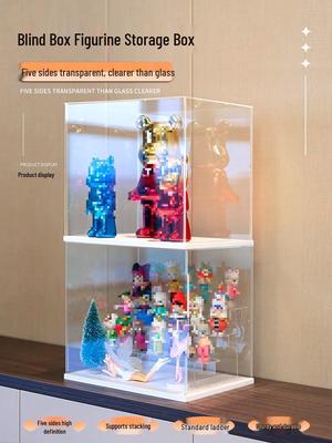 Acrylic Display Box for Pop Mart Figurines with Steps - Transparent Multi-Layer Storage Rack.