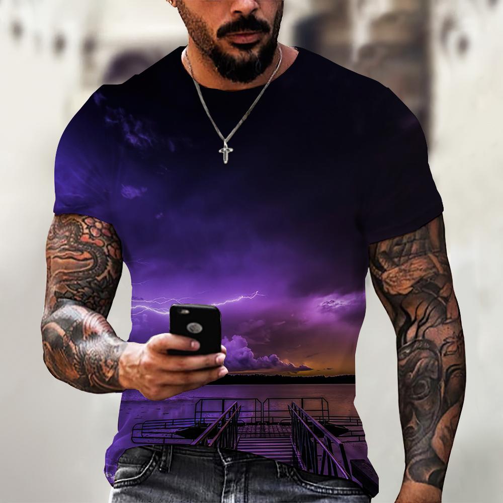 Summer Men's Top Oversized T-Shirt Casual Lightning Cool 3d Digital Print T Shirts for Male Short Sleeve Tee