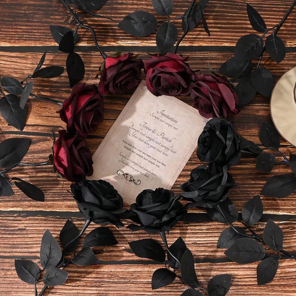 5/10PCS 50CM Wine Red Black Rose Artificial Silk Flowers Halloween Party Dark Photo Decoration Prop Goth Rose Wedding Home Decor