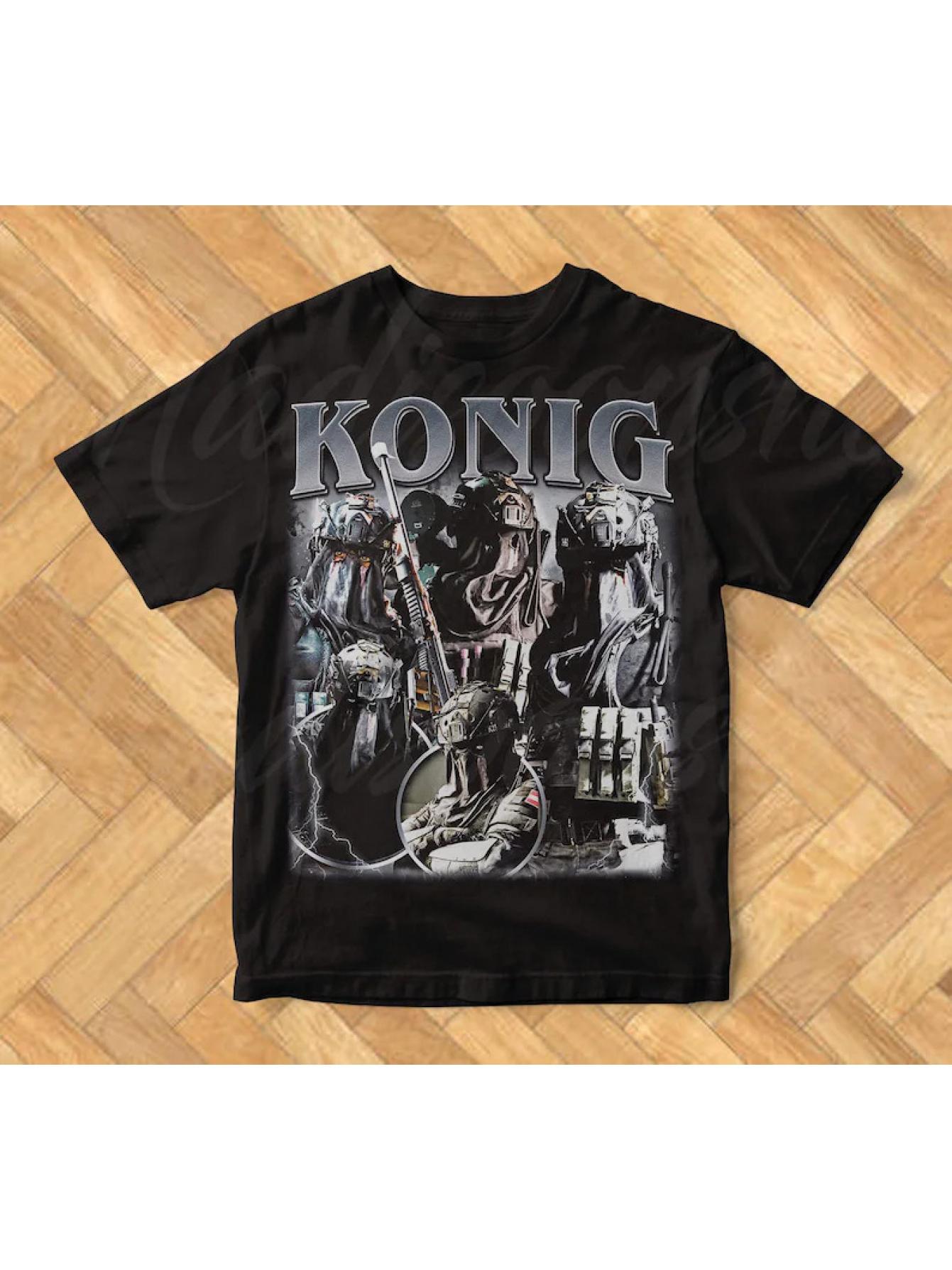 Limited Edition Konig Mens Heavyweight Vintage TShirt  Black Retro Logo  Konig Emblem Graphic Tee Loose Fit Crew Neck Casua M