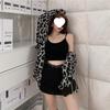 Damen Retro Leopardenmuster Langarm Revershemd