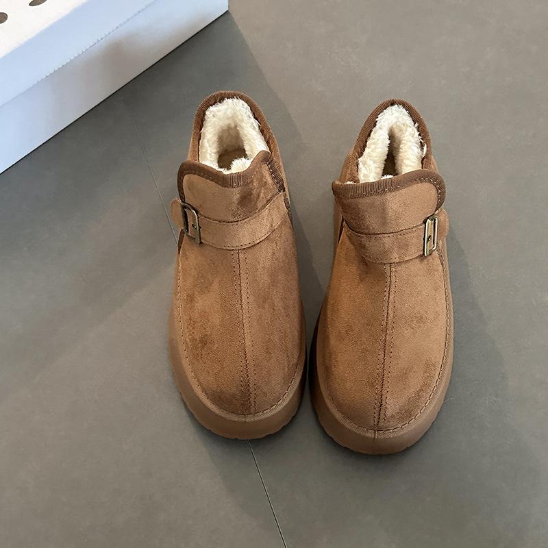 

Fashion retro style belt buckle platform snow boots women s 2025 new winter velvet women s shoes wear warm cotton shoes 43 коричневый