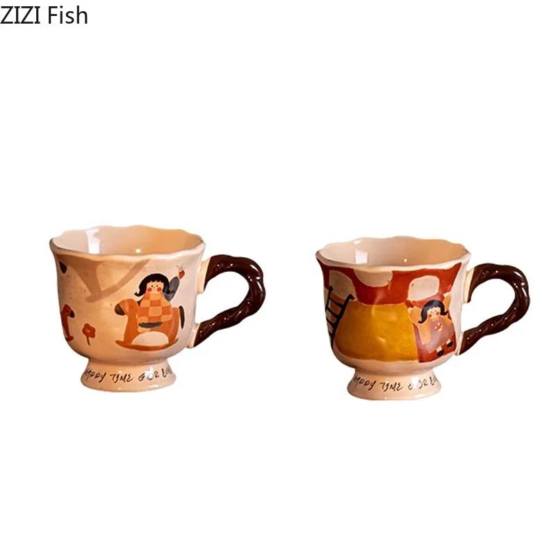Cupa Cană Ceramică Pictată de Poveste Drăguță cu Farfurie Masă de Prânz Ceașcă de Cafea Căni pentru Lapte și Ceai Căni pentru Ceaiul de După-amiază Ceașcă de Ceai Recipient pentru Suc de Fructe