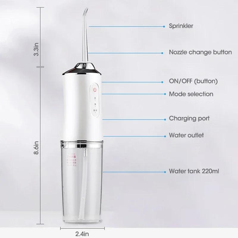 Oral Irrigator Portable Mouth Washing Machine Dental Water Flosser USB Rechargeable Water Jet Floss Tooth Pick 220ml 3 Modes