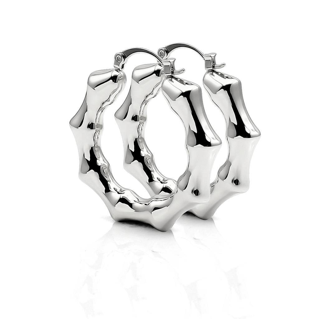 Christmas Gift Stainless Steel 18K Real PVD Gold Plating Bamboo CC Shape Hoop Earrings Waterproof Jewelry for Woman