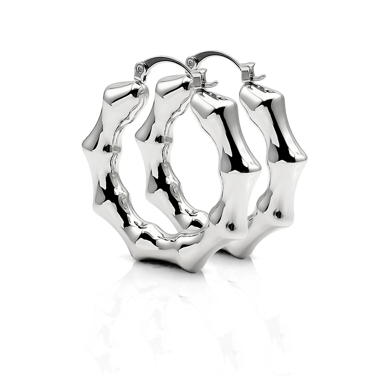 

Christmas Gift Stainless Steel 18K Real PVD Gold Plating Bamboo CC Shape Hoop Earrings Waterproof Jewelry for Woman