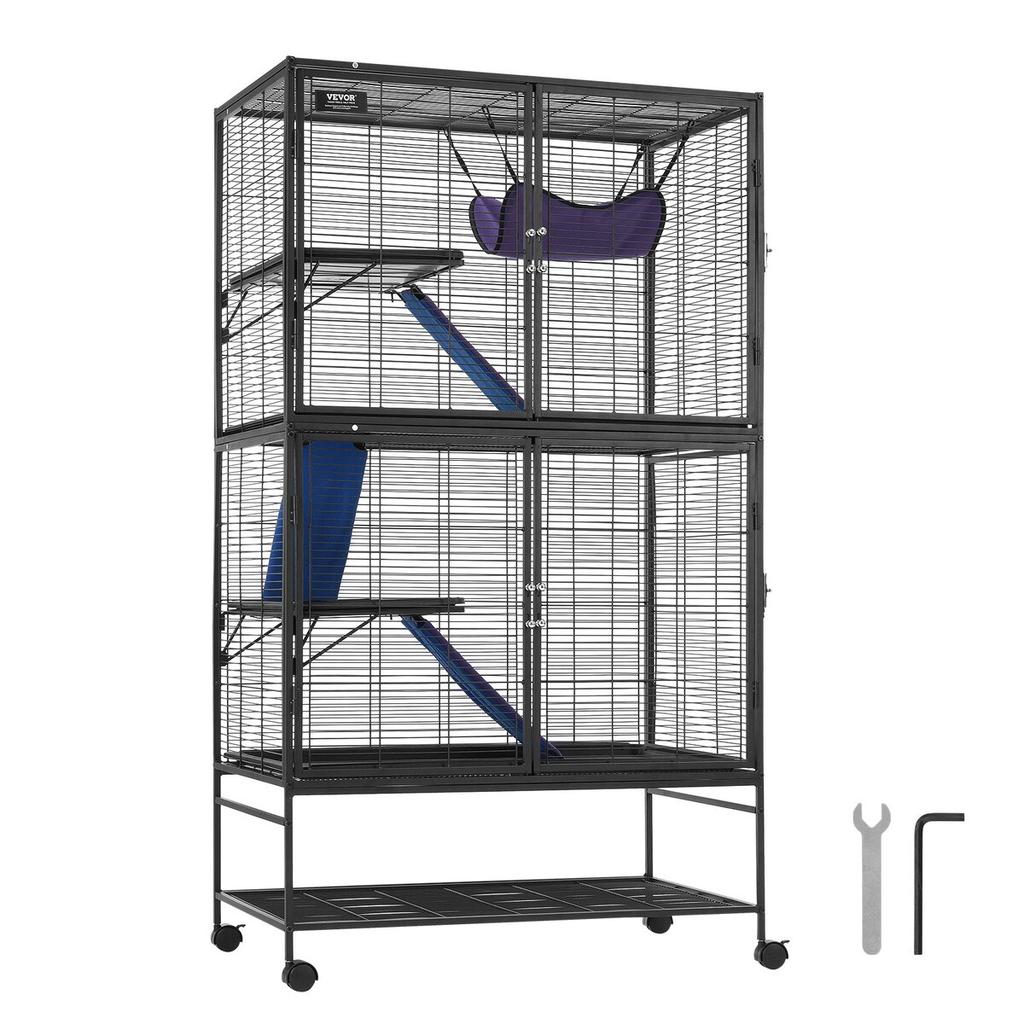 64.6" Metal Small Animal Cage 4-Tier Rolling Ferret Cage with Tray 3 Ramps