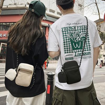 Eğik Askılı Çanta Kadın Japon Günlük Küçük Postacı Çantası Basit Düz Renk Cep Telefonu Çantası Sokak Sporları Çift Küçük Çanta Erkek