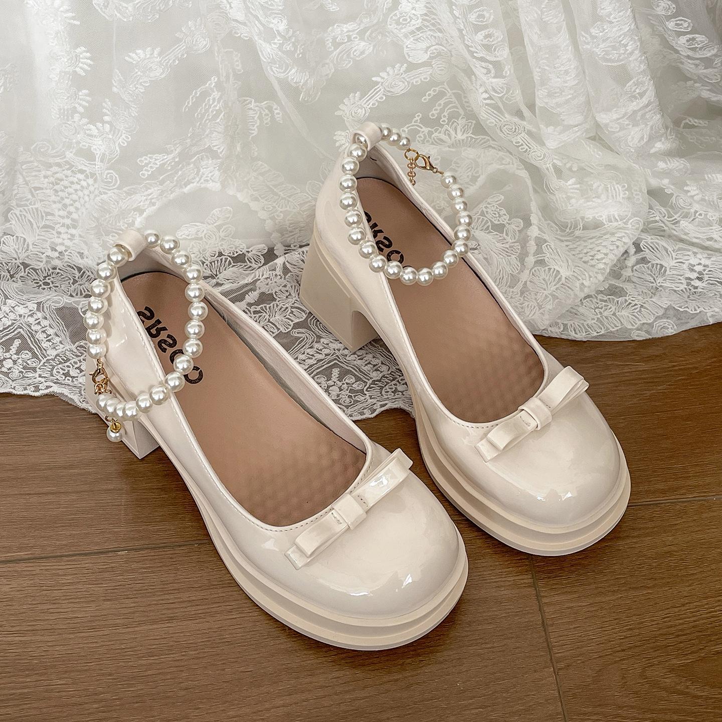 

Ретро черные британские толстые туфли на высоком каблуке из маленькой кожи женские 2025 новая летняя юбка французские туфли Мэри Джейн 40 бежевый