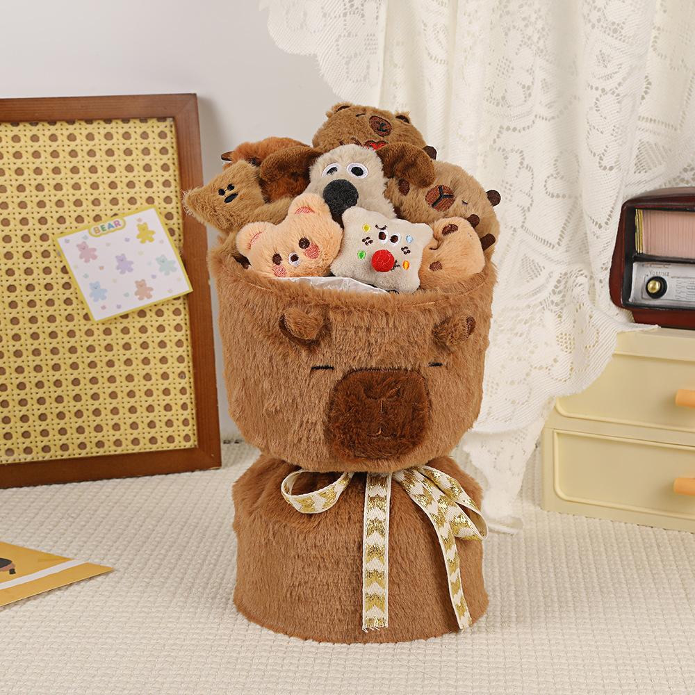 Capybara Plush Bouquet Cute Stuffed Toy Bucket Hug Gift for Birthday Holiday Room Decoration Romantic Surprise Present