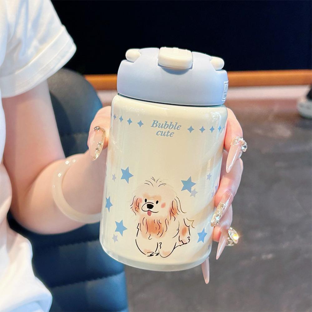 Cartoon 260ml Insulated Cup with Straw Leak-proof Water Bottle Mini Stainless Steel Coffee Cup Travel