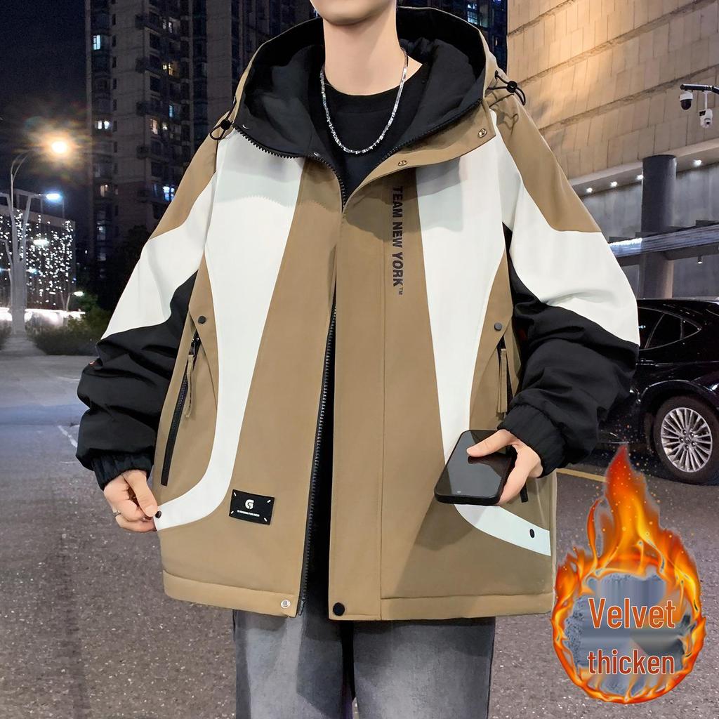 Men's & Teen Boys' Trendy Velvet-Enhanced Winter Jacket, Thick Cotton Windbreaker for Older Kids & Junior High Students