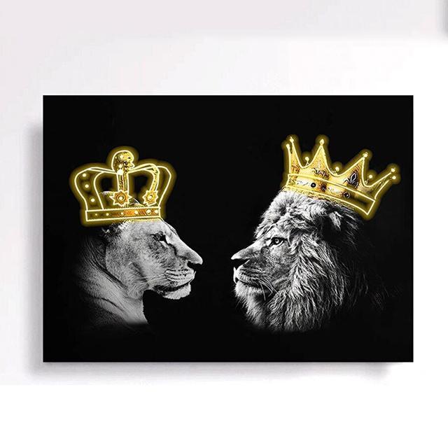 Lion Family Crown Print Canvas Painting Gallery Grade Wall Decor Posters Abstract Animal Autograph Black and White Pictures Gift