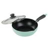 Pearl Metal Frying Pan, 22cm, 2.3L, with Graduations, Fluoropolymer Coating, Induction and Gas Compatible, Deep Frying Pan with Glass Lid, Green, HC-8