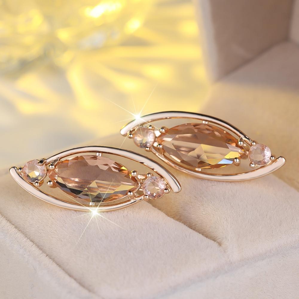 Luxury Marquise Cut Champagne Zircon Drop Earrings for Women Vintage Golden Wedding Jewelry