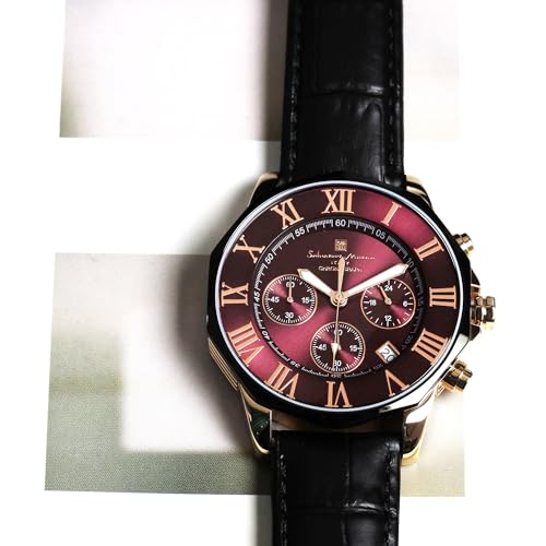 Hodinky Salvatore Mara červený chronograf 10 ATM vodotěsné business formální pánské kožený řemínek černý.