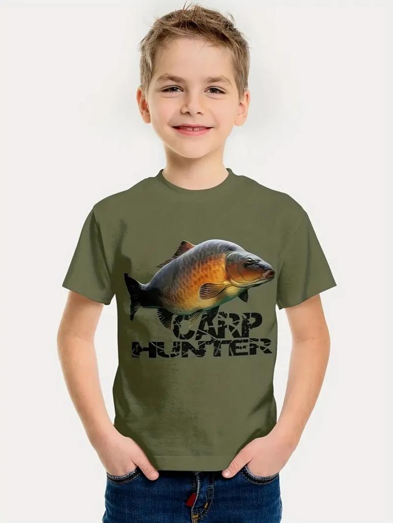 Fish Graphic T-Shirts for Children Short Sleeve Tee Fish Club Solid Casual T-Shirt Top Outdoor Fishing Clothing Children T-Shirt