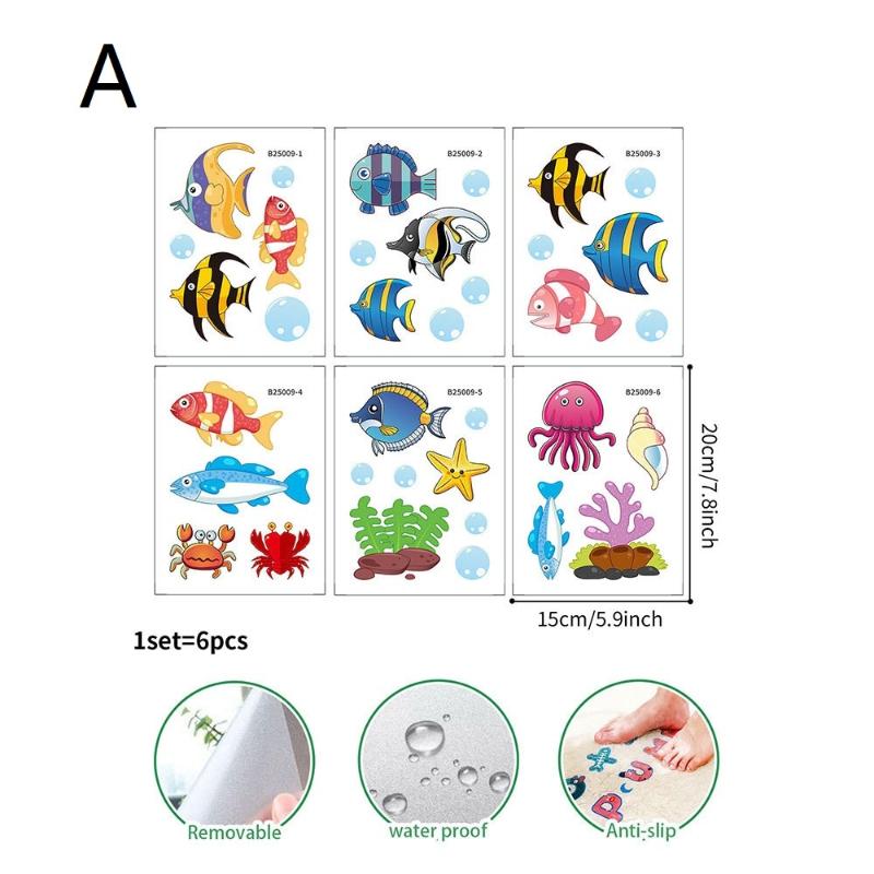 6Pcs/Set Bathtub Decoration Anti-Slip Bathtub Stickers Cartoon Coral Crab Small Fish Pattern Stickers Bathroom Pvc Frosted Batht
