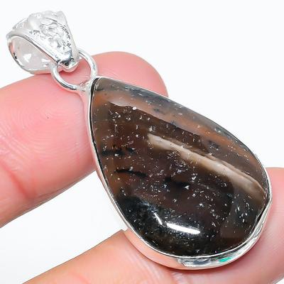 Natural Honey Dendritic Gemstone 925 Sterling Silver Gift Pendant 1.89" P0j70