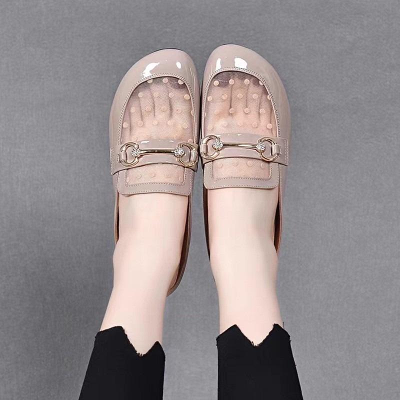 Fashion Soft Leather Mesh Cool Slippers Women 2025 Summer Wear Soft-Soled Sandals Low Heel Thick Heel Fashion Bag Head Half Drag Sandals