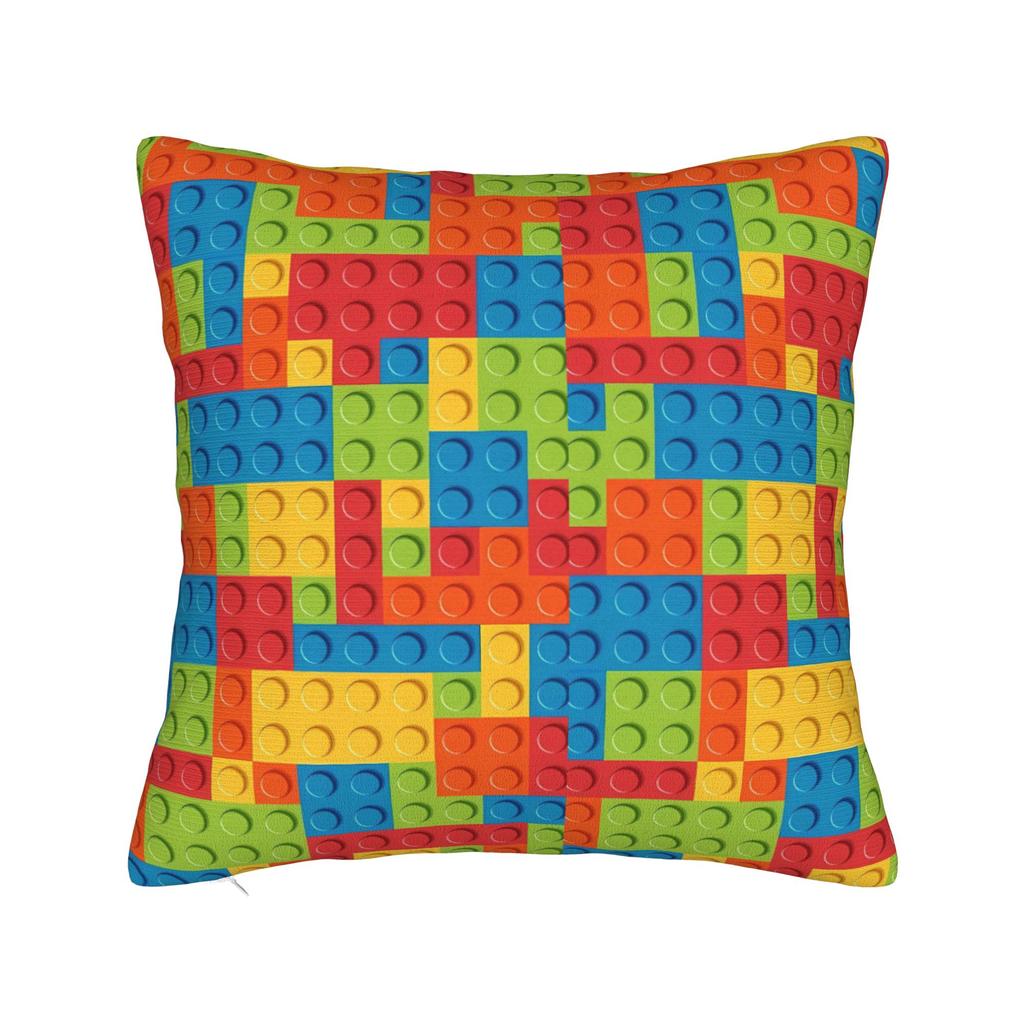 Symmetric Primary Color Building Blocks Pattern Pillow Case Funny Pillow Cover Comfy Pillowcases For Sofa Couch Bed Living Room