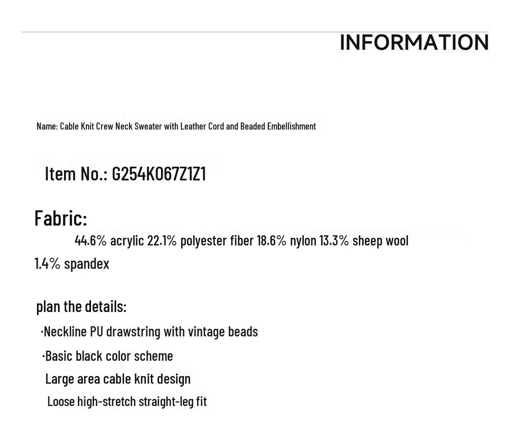 GREEN BELT Winter 2025 Loose Black Hooded Cable Knit Pullover Sweater