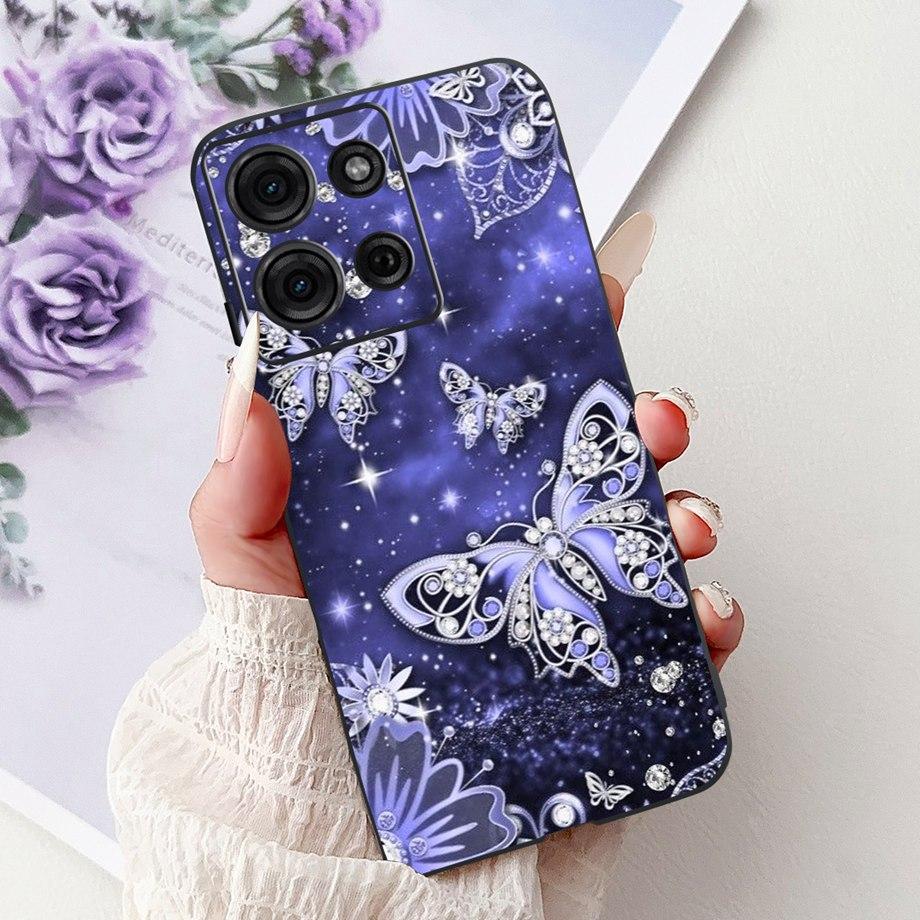 For Motorola G05 G15 Power G35 G55 G75 E15 Phone Case Back Cover Girly Fashion Flower Butterfly Paintong Soft TPU Bumper Fundas