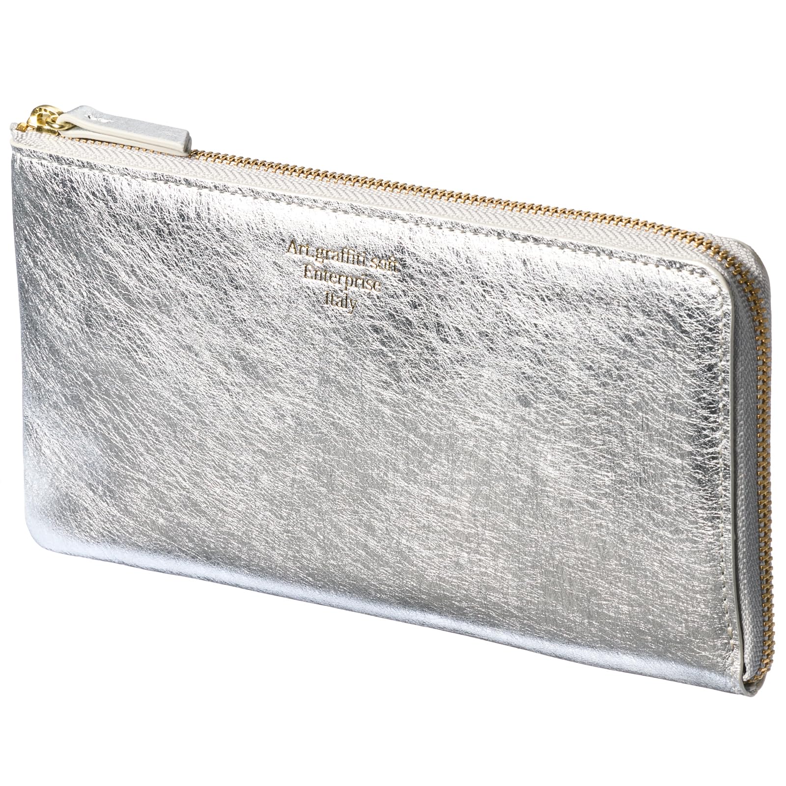 

[VOICE] Graffiti Italian Cowhide Leather Women s Ultra-Thin L-Zip Long Wallet in Silver, Gift Boxed