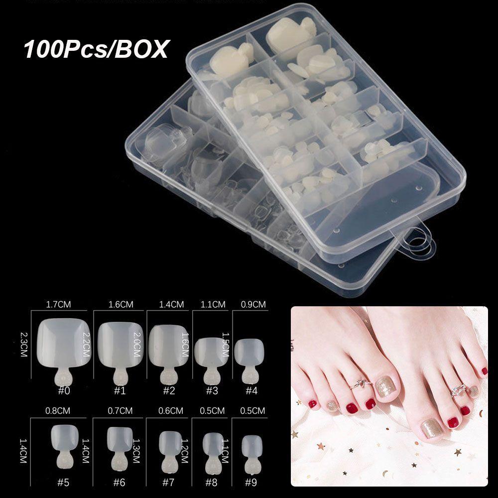 100Pcs Clear Natural Nail Extension Nail Art False Toe Nails Foot Tips Toenail Tablet Toe NailsTips