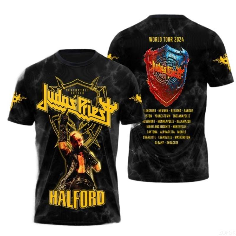 T-shirt Stampa 3D Band Judas Priest Uomo Donna Moda Girocollo Manica Corta Top Magliette Abbigliamento Musica Rock Hip Hop T-shirt Maschio