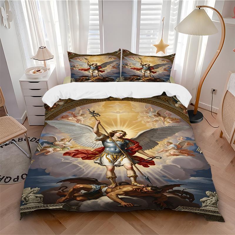 3pcs Archangel Michael Duvet Cover Set - Machine Washable, Includes 1 Cover and 2 Pillowcases, No Core Included Yy251013150