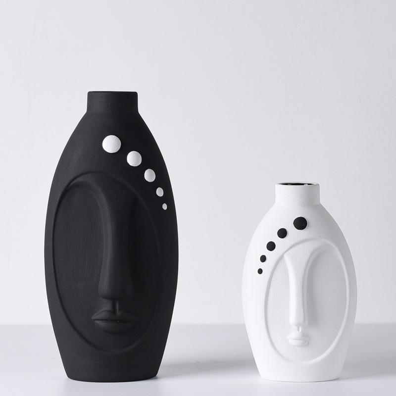 

Nordic minimalist black and white face ceramic vase decoration hotel model room living room creative home soft decoration crafts белый