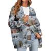 Women's Fashion Long Sleeve Christmas Print V-Neck Button Loose Cardigan Top