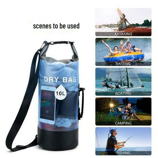 PVC Waterproof Backpack with Net Pocket - Single/Double Shoulder Options for Rafting