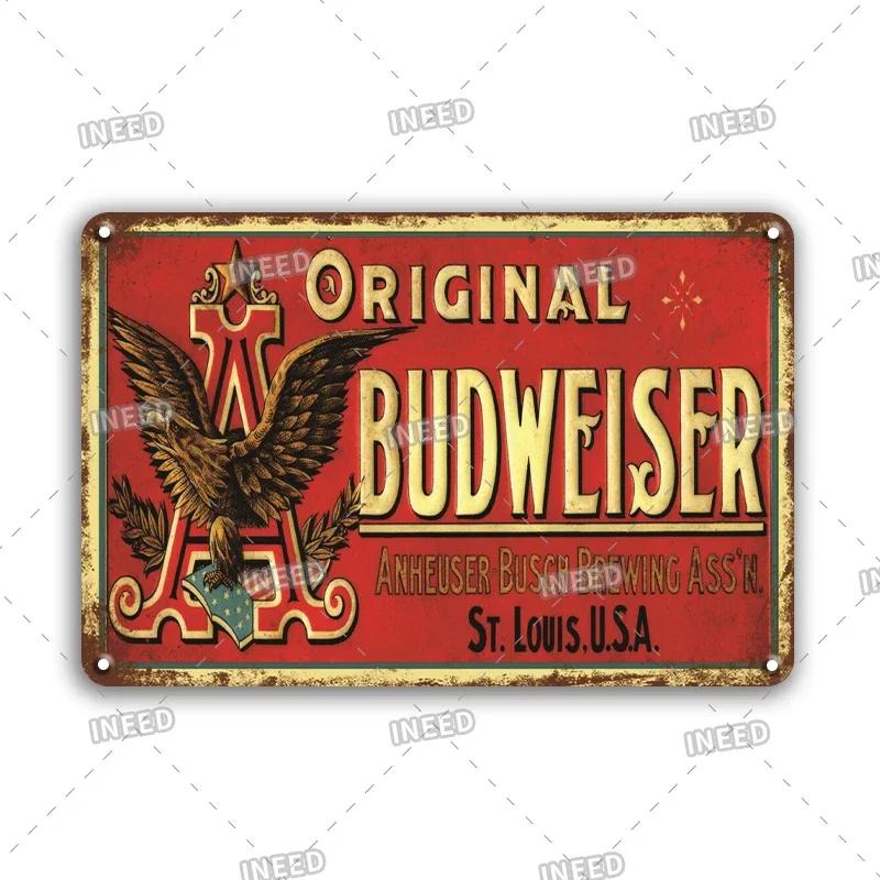 Original Budweiser Bier-Blechschild, lustige Metallplakate, Retro-Wandschild, Vintage-Schild für Bar-Club-Wanddekoration