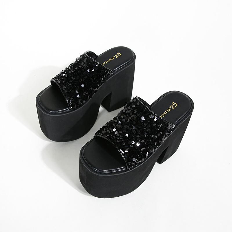 13cm New Style Popular High Heel Waterproof Platform Fashionable Women's Summer Outerwear Slippers Size 34-41 Zapatos Mujer