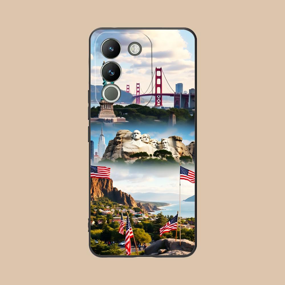 USA America Flag Matte TPU Mobile Phone Case for VIVO V60 V50 V40 V30 V29 V27 V25 V23 Pro Lite 5G Colorful Printing Cover