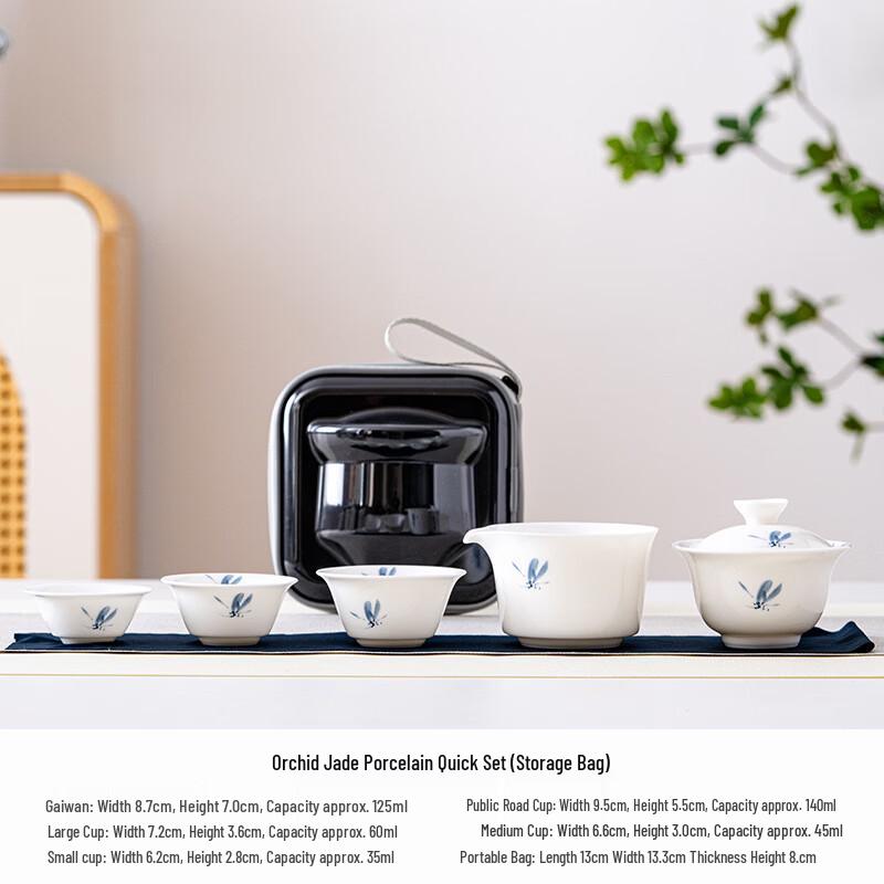 Mutton Fat Jade White Porcelain Travel Tea Set