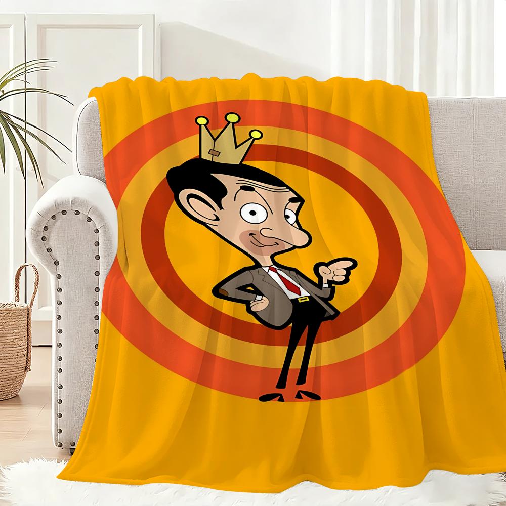 M-Mr. Bean Cartoon Throw Lightweight 240g Flannel Blanket Soft Skin-friendly for Summer Cooling 75x90cm