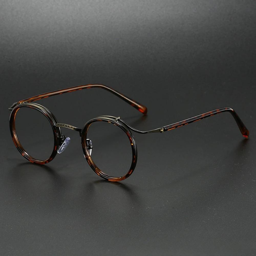 Retro Markendesign Luxuriöser Runder Rahmen Brillenfassung für Männer Frauen Ultraleicht Edelstahllegierung Blaulichtfilterbrille