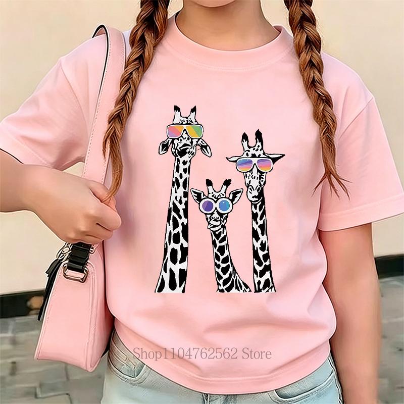 Black White Giraffe Graphic Tshirts for Girls Summer Children Cute Funny Casual Colorful Tops Kids ONeck Short Sleeve Tshirts