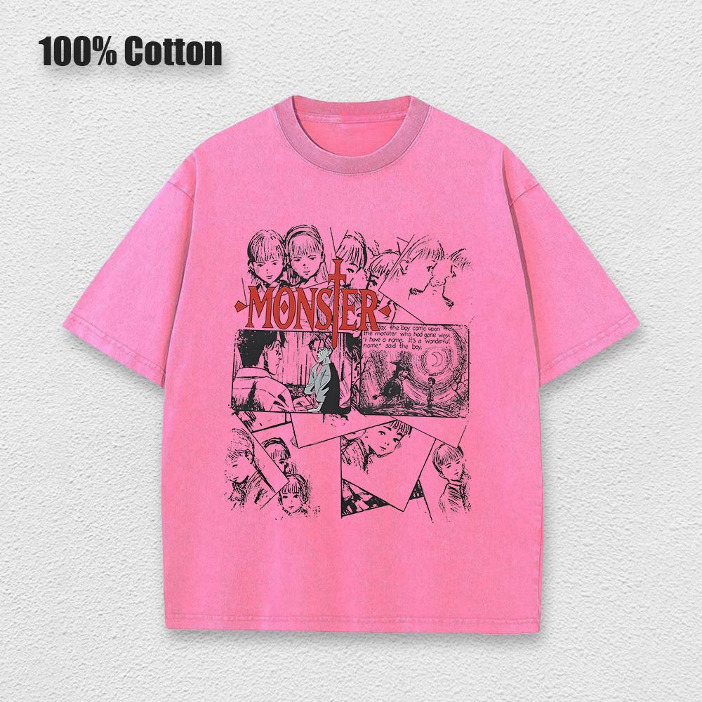 Anime Monster T Shirts Washed Men Women Cotton Harajuku T-Shirts Retro for Men Women Tops Tees Unisex