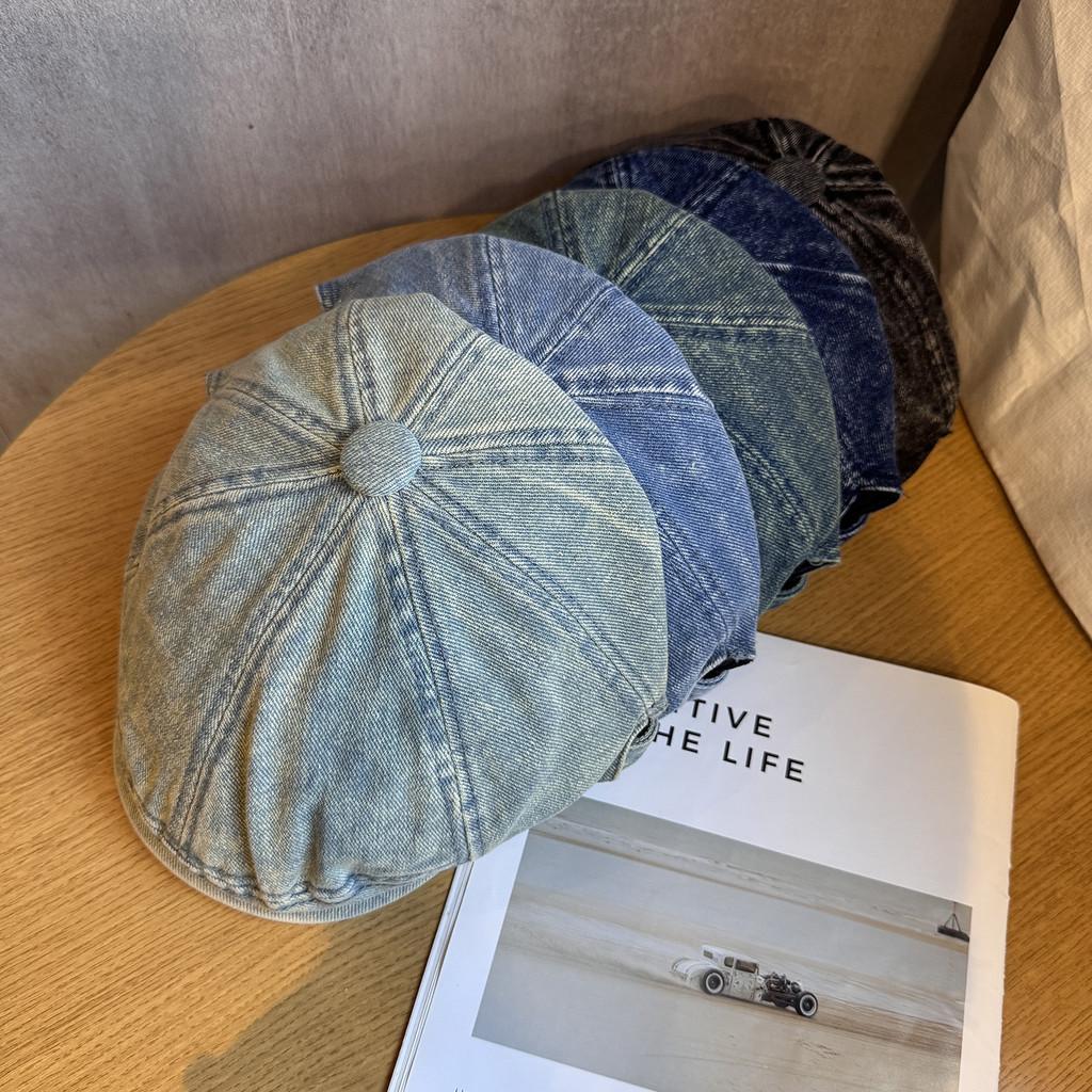 Retro Beret Denim Hat Short Brim Duckbill Cap For Women Casual Street Wear