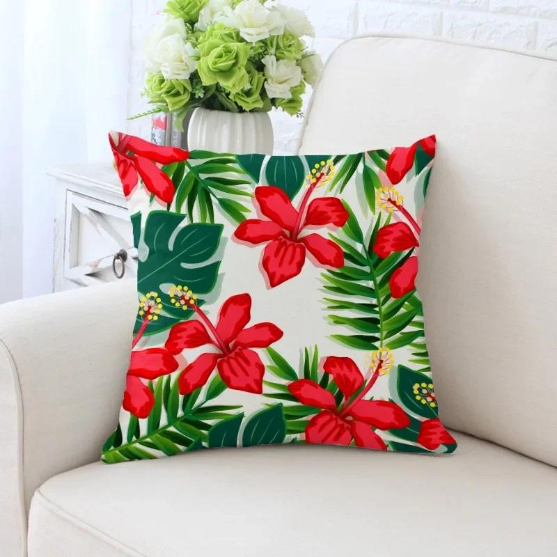 Luxury Home Decor Pillowcase Tropical Rainforest Plant Flower Coconut Print Office Sofa Car Cushion Cover